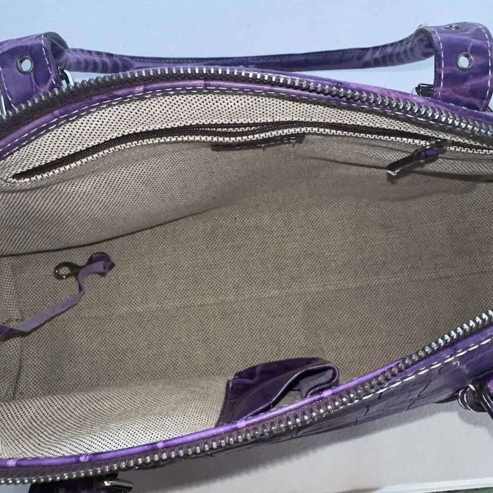 Dooney & Bourke Purple Nile Crocodile Embossed Domed Satchel Leather Bag Y2k